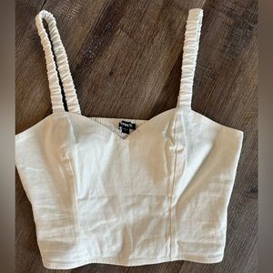 Express Linen White Crop Top Sweetheart Neck | Medium